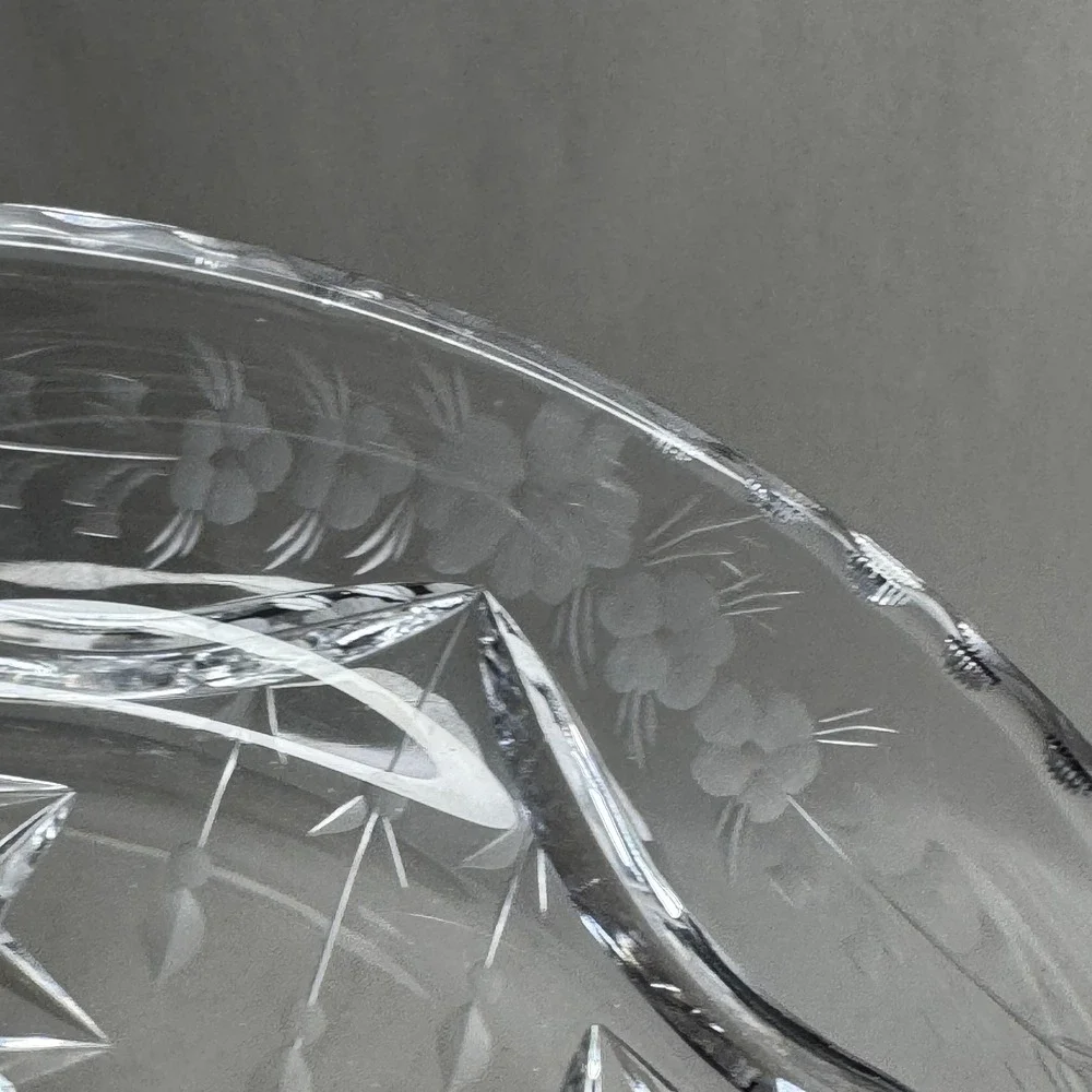 Antique Hawkes Crystal Glass Bowl Floral Round Candy Dish‎